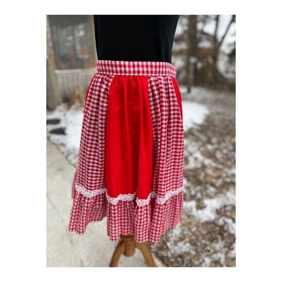 Vintage Soft Pleated Midi Circle Skirt Gingham Farmcore Prairie Sz S - Picture 1 of 12